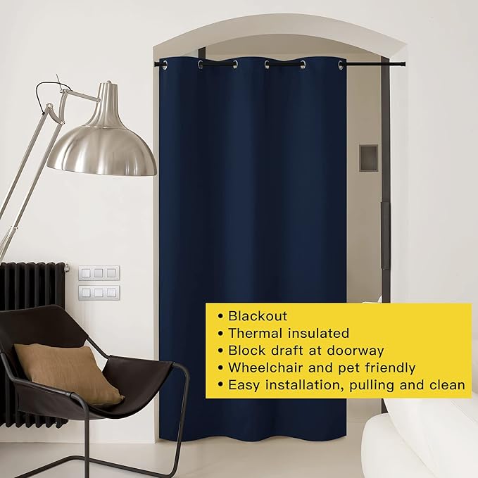 NICETOWN Doorway Curtain Room Divider Drape Screen Partitions, Vertical Blind for Sling Door, Blackout Window Curtains Privacy Blind for Patio (Navy, 1 Panel, 11ft Tall x 5ft Wide) - Image 8