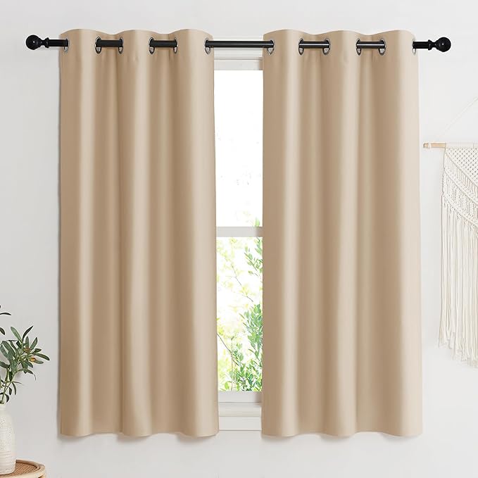 NICETOWN Room Darkening Blind Shade for Kids Bedroom, Biscotti Beige, Single Panel, 42 x 54 inch, Triple Weave Home Decoration Light Blocking Solid Ring Top Curtain/Drape for Small Window - Image 2