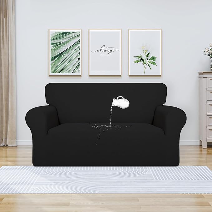 PureFit 100% Dual Waterproof Couch Cover Slipcovers for Couches and Sofas - Stretch Non Slip Fleece Sofa Covers Washable, Leakproof Furniture Protector for Kids, Pets, Dog (Loveseat, Black) - Image 2