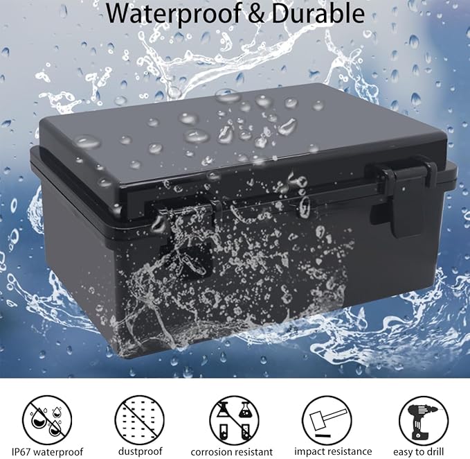 Junction Box, Hinged Black Cover IP67 Waterproof ABS Project Box with Mounting Plate Electrical Box Enclosure with Wall Bracket 10.2 x 6.3 x 4.3inch(260x160x110mm) - Image 2