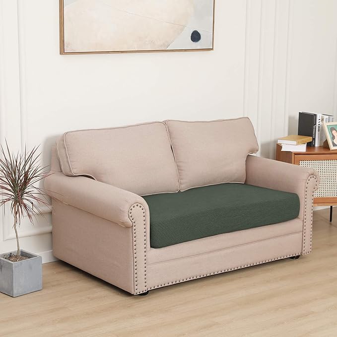 Easy-Going Stretch Loveseat Cushion Cover Sofa Cushion Furniture Protector Sofa Seat Sofa Slipcover Sofa Cover Soft Flexibility with Elastic Bottom(Loveseat Cushion, Olive Green) - Image 2