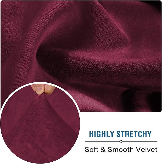 H.VERSAILTEX Velvet Stretch Couch Cushion Cover Plush Cushion Slipcover for Chair Loveseat Sofa Cushion Furniture Protector Seat Cushion Sofa Cover (3 Piece Sofa Cushion Covers, Burgundy) - Image 5