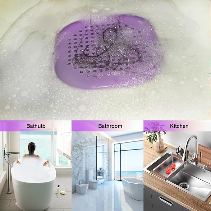 Hair Drain Catcher,Square Drain Cover for Shower Silicone Hair Stopper with Suction Cup,Easy to Install Suit for Bathroom,Bathtub,Kitchen 2 Pack (Purple) - Image 6