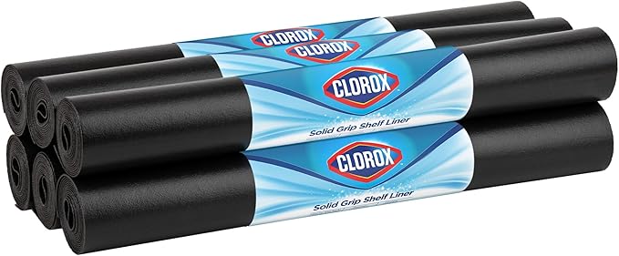 EasyLiner with Clorox Solid Grip Shelf Liner - Easy to Cut & Install for Closet, Pantry, Wire Shelves, Kitchen Cabinets - Non Adhesive Non Slip Shelf Liner - 20" x 6 ft. - 6 Roll Project Pack - Black by DuckBrand