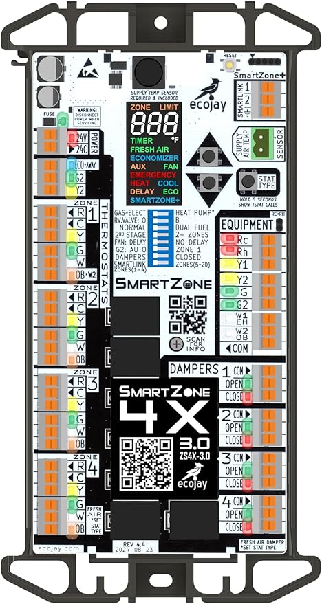 SmartZone-4X Control - 4 zone controller KIT w/Temp sensor - Universal Replacement for honeywell zoning panel truezone hz432 & more by ECOJAY