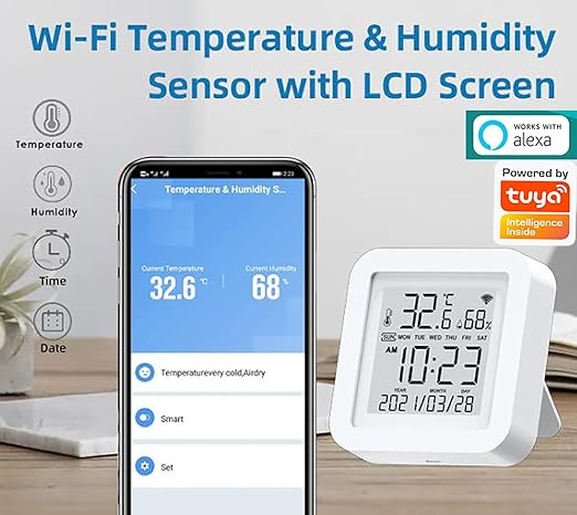 Smart WiFi Temperature Humidity Monitor: TUYA Wireless Temperature Humidity Sensor with APP Notification Alerts, WiFi Thermometer Hygrometer for Home Pet Garage,Compatible with Alexa - Image 2