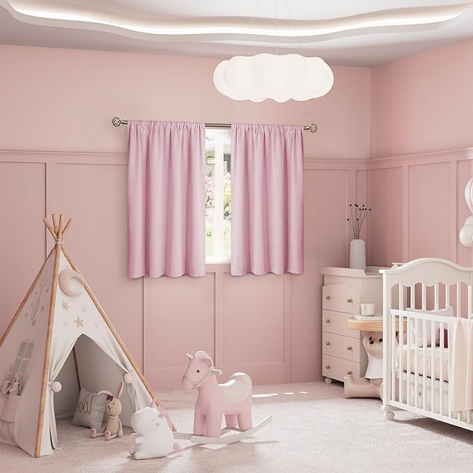 BGment Pink Blackout Curtains for Nursery, Short Full Room Darkening Thermal Insulated Curtains for Girls Room Soundproof Rod Pocket Baby Kids Curtains 54 Inch Length, 2 Panels, 52 Inch Wide - Image 2