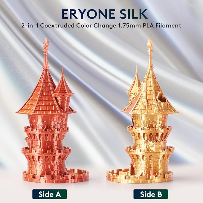 ERYONE Silk Dual Color PLA Filament 3D Printer 1.75mm +/- 0.03mm, Bicolor Filament Two Tone PLA 1KG(2.2lbs) Cardboard Spool, Gold Copper - Image 3