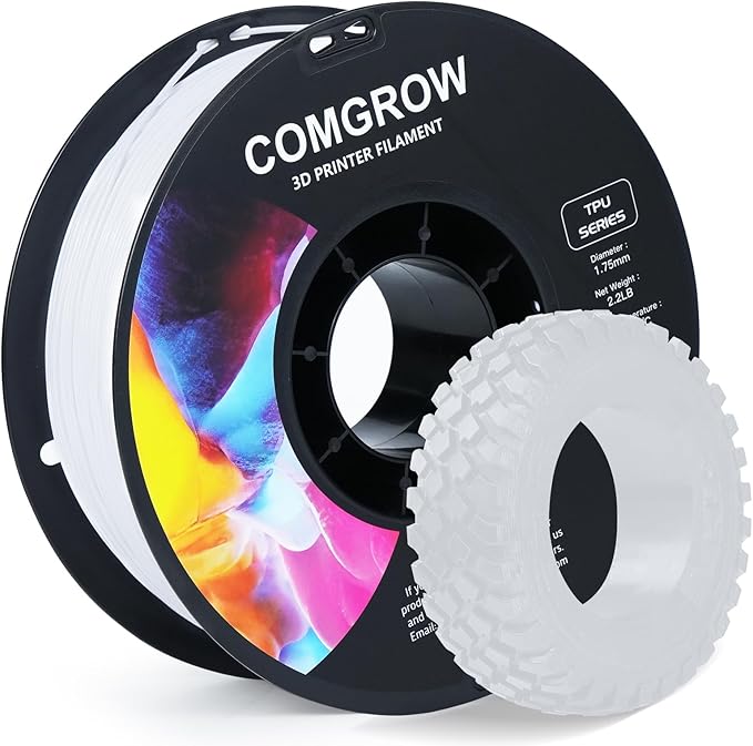 Comgrow TPU Filament 1.75, 3D Printing Filament, Flexible, 95A Soft, 1kg (2.2lbs), White, +/- 0.02mm Accuracy, 1.75mm Diameter, 2.2lbs Display Weight by Comgrow