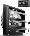 HG Power 12 Inch Attic Fan with Thermostat, 971 CFM Shutter Exhaust Fan with Smart Temperature Humidity Controller, Wall Mounted Greenhouse Fan with EC Motor for Garage, Shed Ventilation, Black by HGPOWER