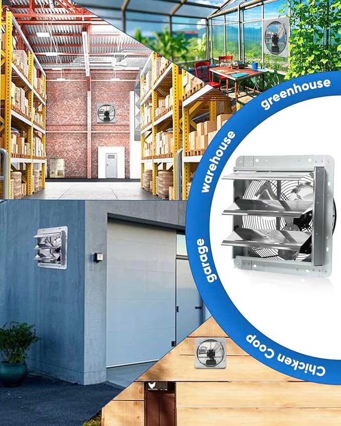 KEN BROWN 12 Inch Shutter Exhaust Fan Wall Mounted,Aluminum with 1.65 Meters Power Cord Kit,High Speed 1450CFM,Vent fan for Commercial,Greenhouse,Attic,Shed,Shop - Image 7