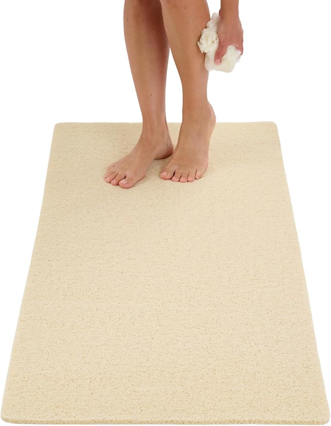Anti Slip Shower Mat - Non Slip Shower Mats for Inside Shower - Large 47x24 Loofah Shower Floor Mat Non Slip - Bath Mat for Shower - Secure Mat Without Suction Cups (47x24 Light Beige) by ENKOSI
