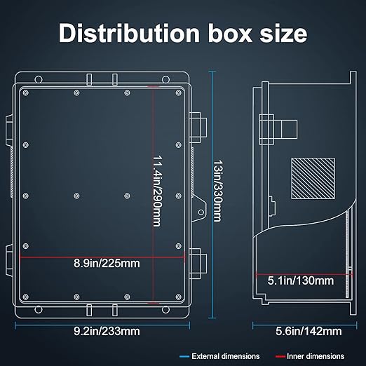 Outdoor Electrical Junction Box, ABS Water Resistant Enclosure with Internal Mounting Panel & Hinged Cover (13" H* 9.2" L* 4.6" W & Outlet) - Image 4