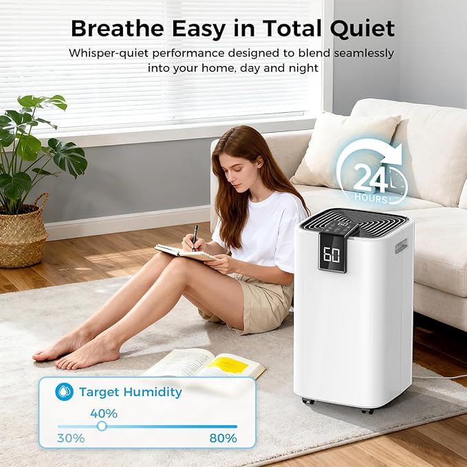 4,000 Sq. Ft Dehumidifier for Basement, 45 Pint Dehumidifiers for Home with Drain Hose, Smart Humidity Control, Auto Defrost, Auto Restart, 24H Timer, for Bedroom, Bathroom, RV, Garage - Image 5