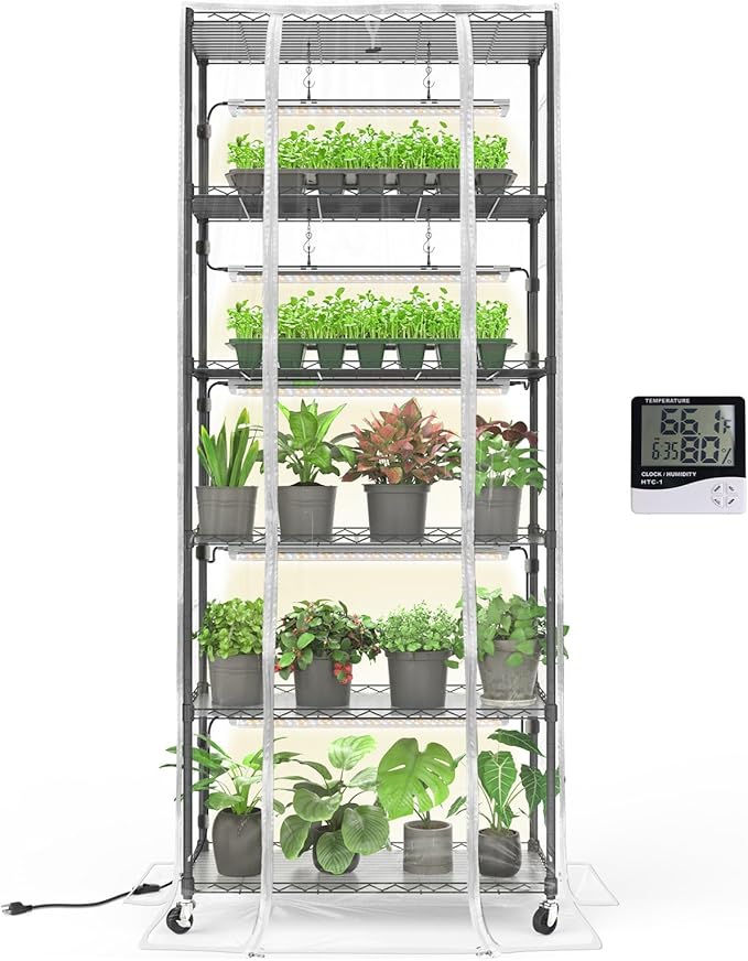 Bstrip Indoor Greenhouse with Grow Light, Mini Green House with 5 Pack T8 Full Spectrum Plant Lights, Plant Shelf with Tent for Indoor Plant, Seed Starting, Seed Tray, 29.5"x13.8"x71" by Bstrip