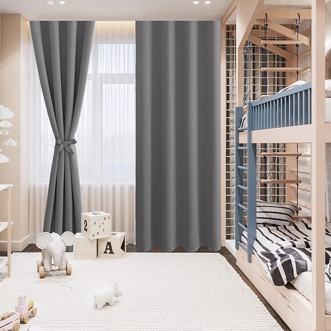 Hiasan Blackout Curtains for Bedroom - Thermal Insulated & Light Blocking Window Curtains for Living Room, 2 Drape Panels Sewn with Tiebacks, Light Grey, 38 x 54 Inch - Image 9