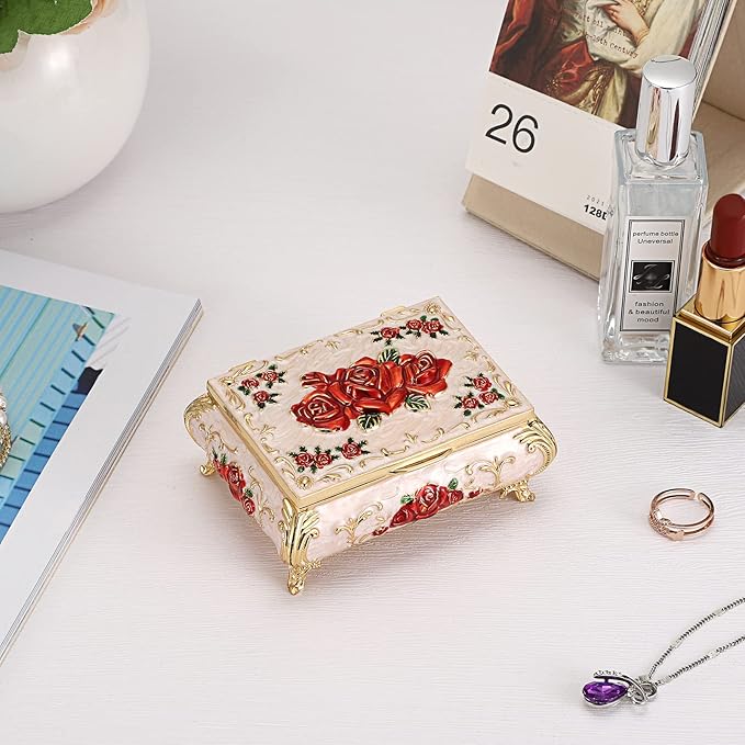 Hipiwe Vintage Metal Jewelry Box Small Treasure Chest Case Trinket Organizer Earrings Necklace Bracelet Storage Box Ring Box Holder Keepsake Box for Women - Image 2