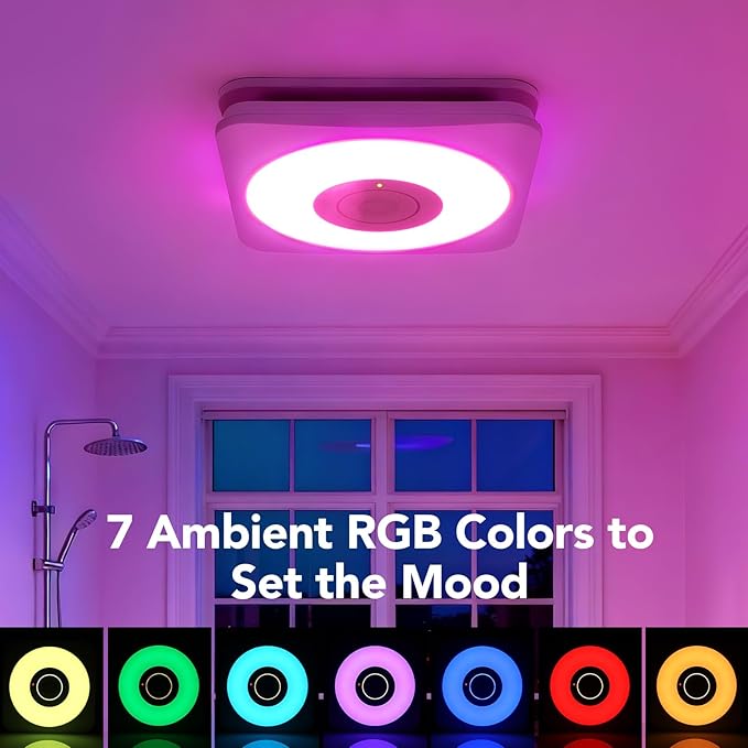 OREiN 3-in-1 Bathroom Exhaust Fan with Bluetooth Speaker & LED Light, 110/160 CFM Quiet Ventilation Fan, 1500LM, 2700K-6500K Adjustable, Night Light, Remote Control, 11.39" x 10.42" Ceiling Cut-Out - Image 7