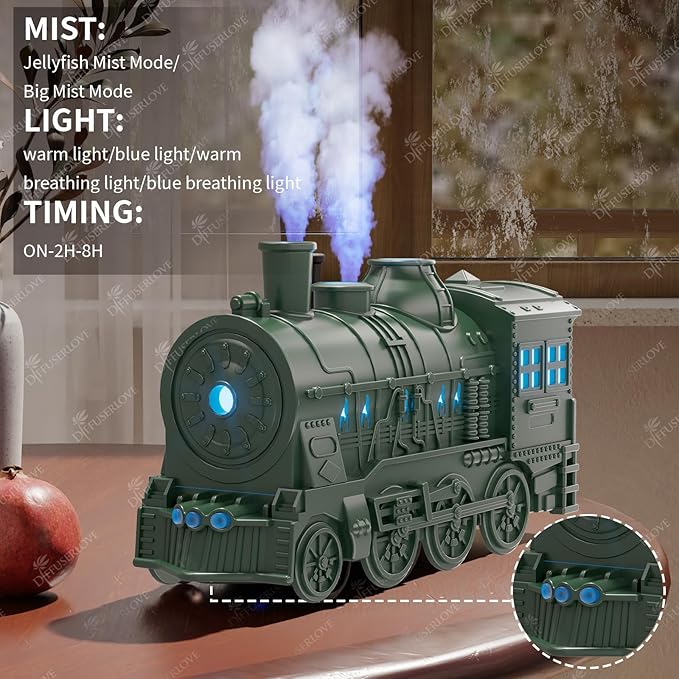 Diffuserlove Essential Oil Diffuser 300ML Train Cool Mist Humidifier Quiet Aromatherapy Diffuser with Night Light for Bedroom Desk - Image 6