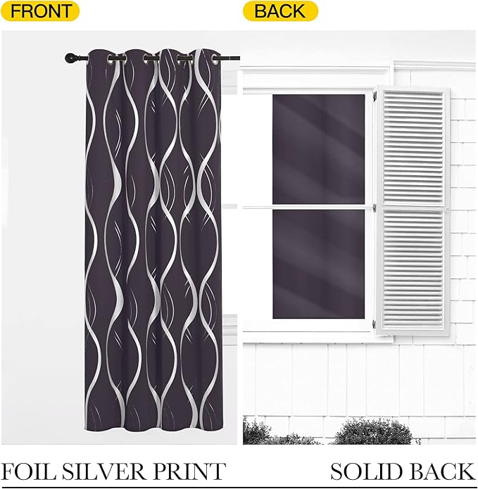 NICETOWN Blackout Curtains Panels for Living Room, Greyish Purple, 52" Wide x 84" Long, 2 Panels, Sound Reducing Thermal Insulated Wave Line Foil Print Design Curtains for Patio Sliding Glass Door - Image 6