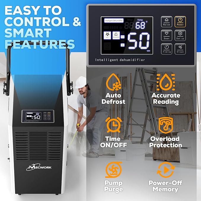 170 Pints Commercial Dehumidifier with Pump and Drain Hose, Quiet Dehumidifiers for Basement, Dehumidifier Water Damage Restoration up to 8,600 sq ft, Auto Defrost(1PCS) - Image 4