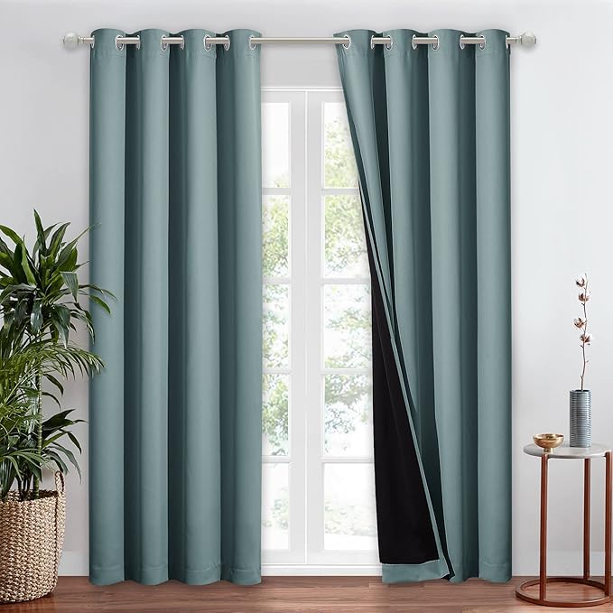 NICETOWN Greyish Blue 100% Blackout Window Curtain Panel, Cold and Full Light Blocking Drape with Black Liner for Nursery, 84" Drop Thermal Insulated Draperies (1 Piece, 52" Wide Each Panel) by NICETOWN