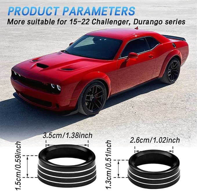 3PCS Air Conditioner Switch Button Knob Cover, Auto Accessories Climate Control Knob Covers, Aluminum Alloy Knob Ring Trim Cover Compatible with Dodge Challenger Durango 2015-2022 (Black) - Image 6