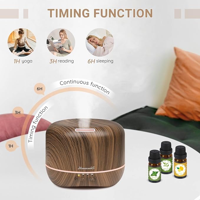Aromatherapy Essential Oil Diffuser for Room: Air Humidifier Aroma Scent Cool Mist Diffuser Colorful Lights Wood Cute Small Large Waterless Auto Off Ultrasonic Diffusers for Home Bedroom (300ml) - Image 6