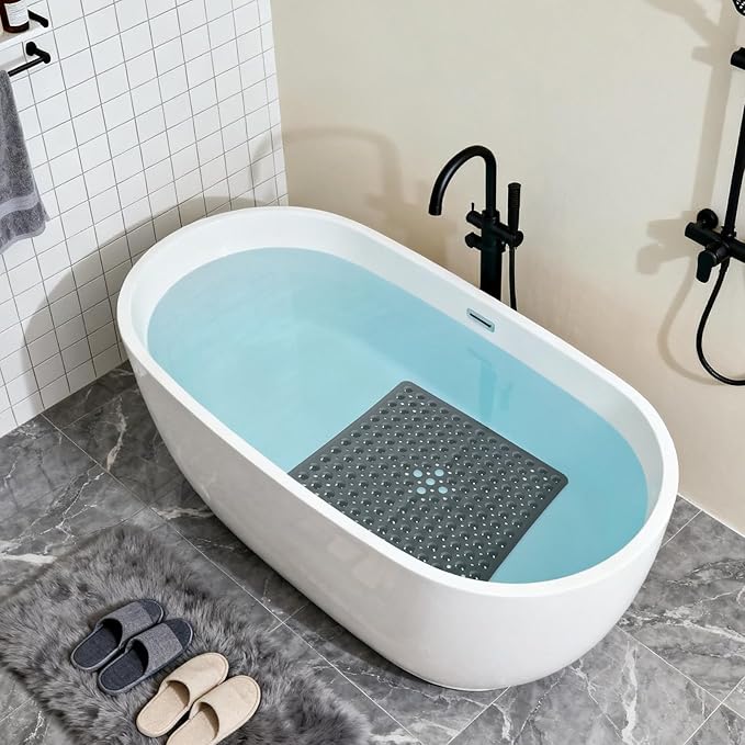Anti-Slip Bathtub Shower mat, 20.8×20.8（Approximately 53×53cm） inch Soft Oversized Machine Washable Non-Slip Bathtub mat with Drainage Holes, Bathroom Floor Suction Cup.（1-Opaque Black） - Image 4
