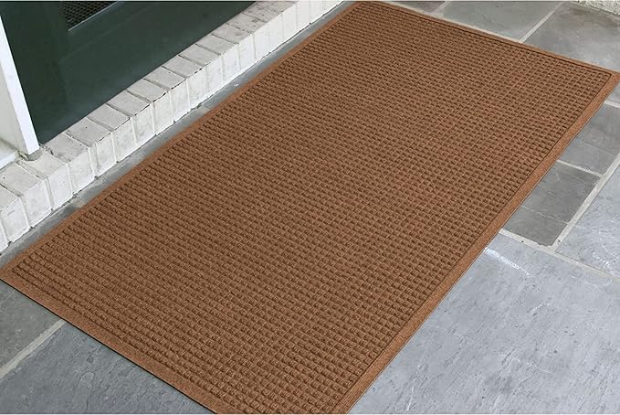 WaterHog Squares Front Door Mat Indoor Outdoor Entrance, Absorbent All-Weather Doormat Non-Slip Rubber Backing, Dirt & Moisture Trapper, Low Profile, Easy Clean, Made in USA, 35.5"x59.5" Dark Brown - Image 4