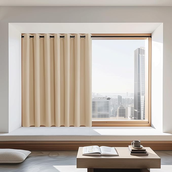 NICETOWN 72 inch Sliding Door Curtain for Bedroom, Grommet Thermal Insulated Window Treatment Room Darkening Sound Reducing for Home Office, Biscotti Beige, 1 Panel, W100 x L72 by NICETOWN