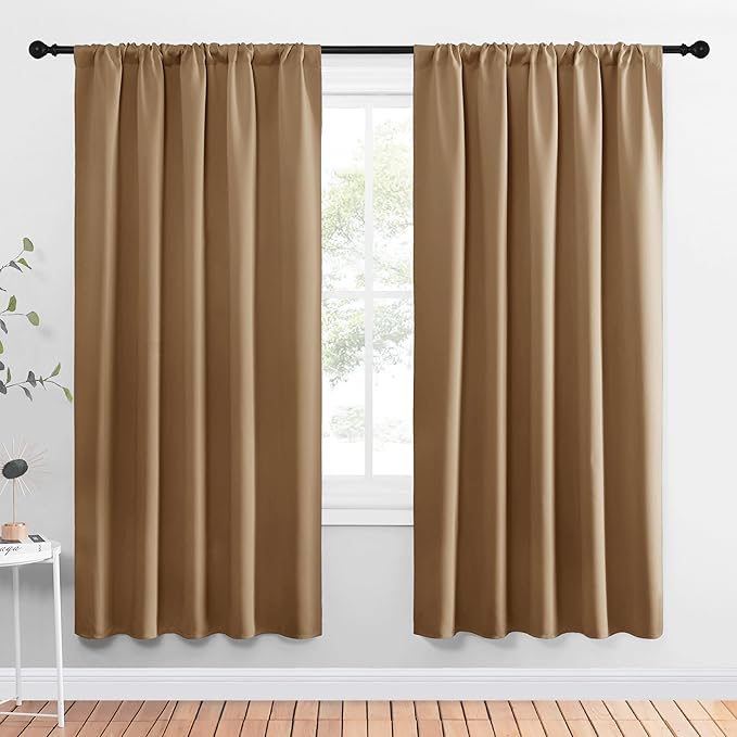 NICETOWN Window Curtains Blackout Drapes, Gold Brown, 1 Pair, 52 by 72-Inch, Thermal Insulated Solid Rod Pocket Blackout Curtains/Draperies for Living Room by NICETOWN