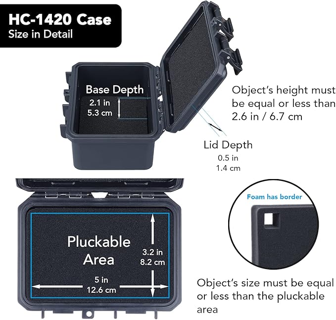 Lykus HC-1420 Mini Hard Case Dry Box with Foam Insert, Interior Size 5.5x3.5x2.7 in, IP66 Splash-Proof, Suitable for Cellphones, Tools, Small Devices and More - Image 3