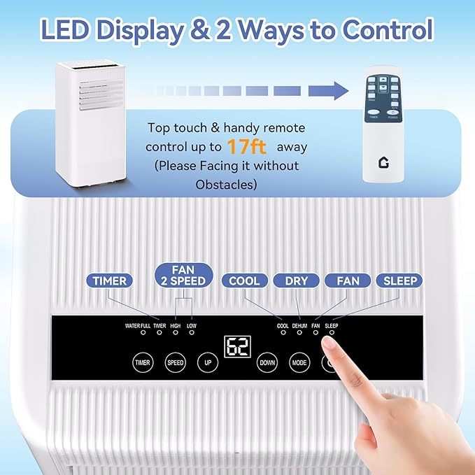GarveeLife 10,000 BTU Portable Air Conditioner with Heat – 4-in-1 Cooling, Heating, Dehumidifier & Fan – Quiet, Covers Up to 450 Sq.Ft – 24H Timer, Remote, Sleep Mode, Easy Install – Black Control - Image 5