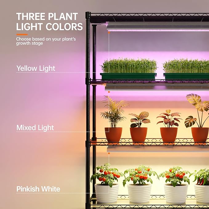 Bstrip Plant Stand with Grow Lights, 5 Tier Large 47.2x17.8x71IN Plant Shelf Indoor with 3FT T5 144w Grow Light, 3 Mode Full Spectrum LED Plant Light with Timer for Indoor Plants, Spring Seed Starting - Image 4