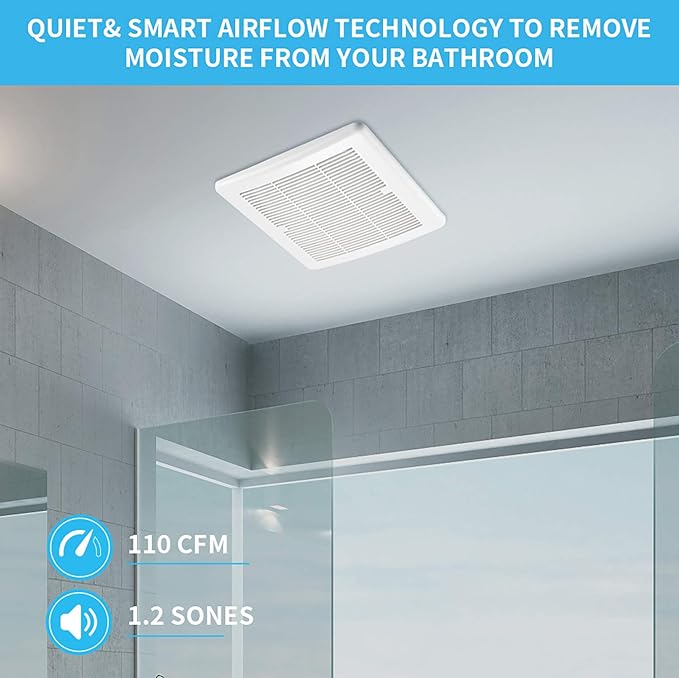 Tech Drive Bathroom fan 110 CFM, 1.5Sone No Attic access Needed Installation,Very Quiet Bath Ventilation and Exhaust Fan, Ceiling Mounted Fan,White Plastic Grille - Image 2