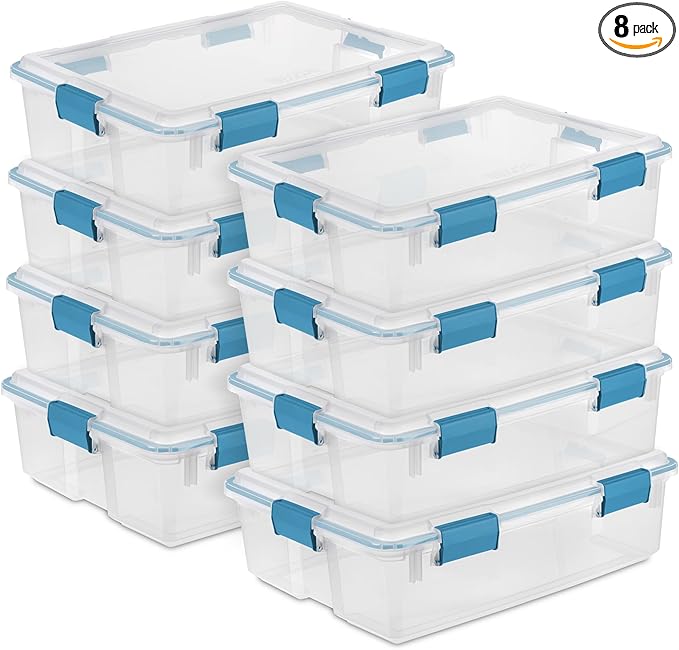 Sterilite 8-Pack Gasket Box, Weather-Resistant Storage Bins with Latching Lids, 37 Quart - Heavy-Duty Organizing Containers for Closet, Bathroom, and Office by Sterilite
