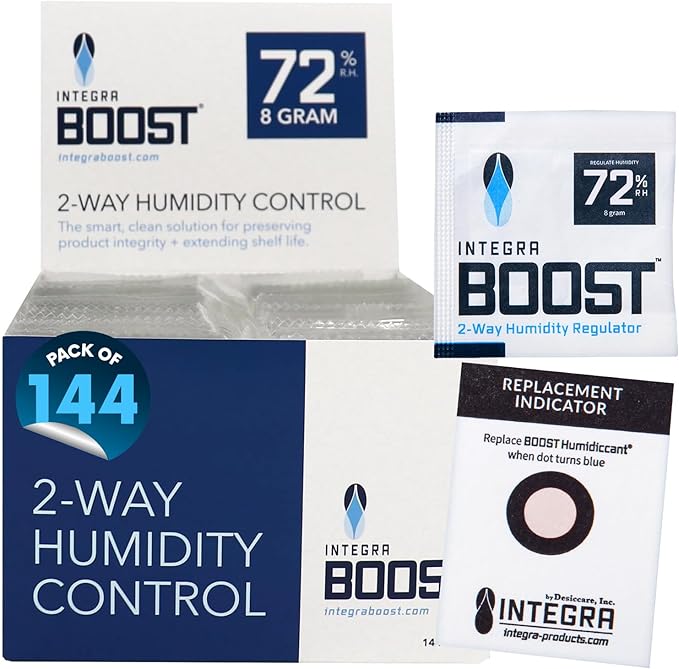 Integra Boost 2-Way Humidity Control Pack - Preserve Flavor & Control Humidity at 72% RH - Moisture Absorber for Herbs, Spices & More - 8 Gram (Pack of 144 in Retail Display) by IntegraSpecialtyProducts