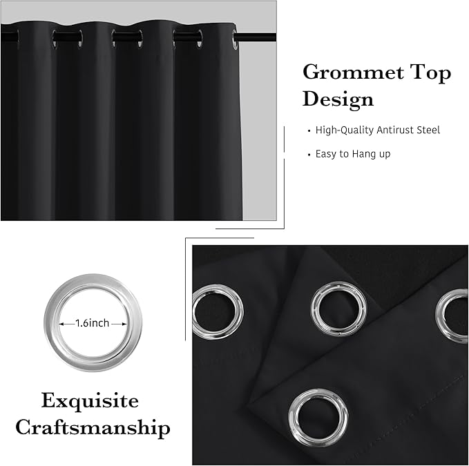 RYB HOME Extra Long 100% Blackout Room Divider Curtains for Bedroom 108 Inch Long, Extra Wide Privacy Sliding Door Blinds for Patio/Living Room/Dining, 1 Panel, W100 x L108, Black - Image 6