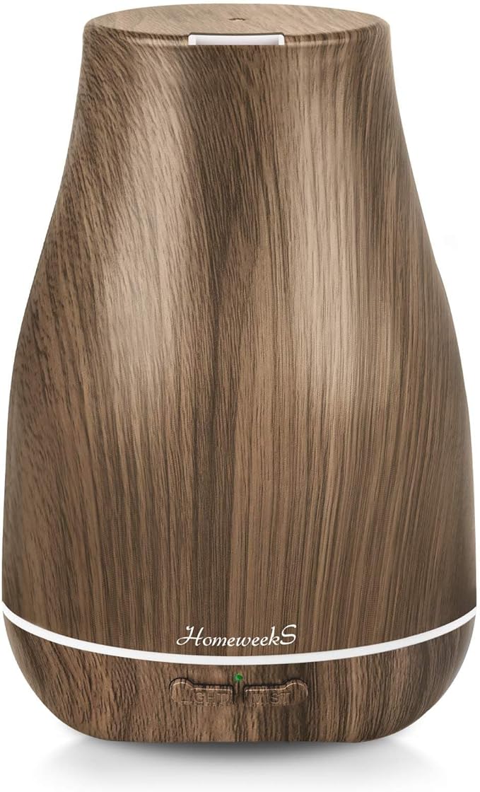 Aromatherapy Essential Oil Diffuser for Room: Air Humidifier Aroma Scent Cool Mist Diffusers Colorful Light Cute Mini Small Waterless Auto Off Ultrasonic for Home Bedroom (Brown Wood Grain) by Homeweeks