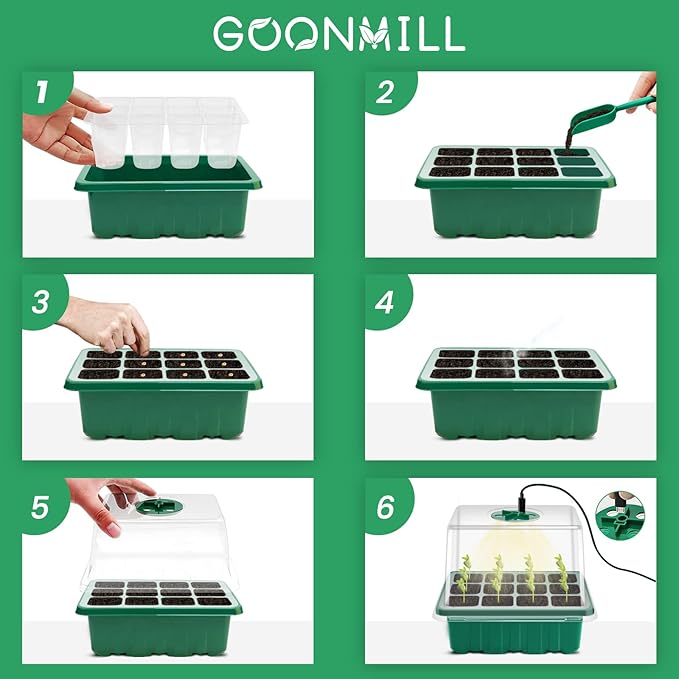 Seed Starter Tray with Grow Light, 5 Packs Plant Starter Tray Seedling Starter Kit with Humidity Domes Base Indoor Greenhouse Mini Propagator Station for Seeds Growing Starting (12 Cells per Tray) - Image 7