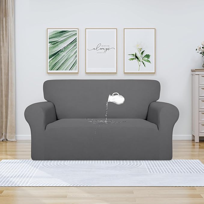 PureFit 100% Dual Waterproof Couch Cover Slipcovers for Couches and Sofas - Stretch Non Slip Fleece Sofa Covers Washable, Leakproof Furniture Protector for Kids, Pets, Dog (Loveseat, Gray) - Image 2