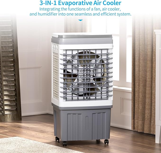 TABU 2354CFM 3-in-1 Evaporative Air Cooler, 6.6-Gal Water Tank Portable Swamp Cooler of Cooling, Humidifier& Fan,3 Wind Speeds,120° Oscillation,7.5H-Timer,Remote Control,Grey - Image 2