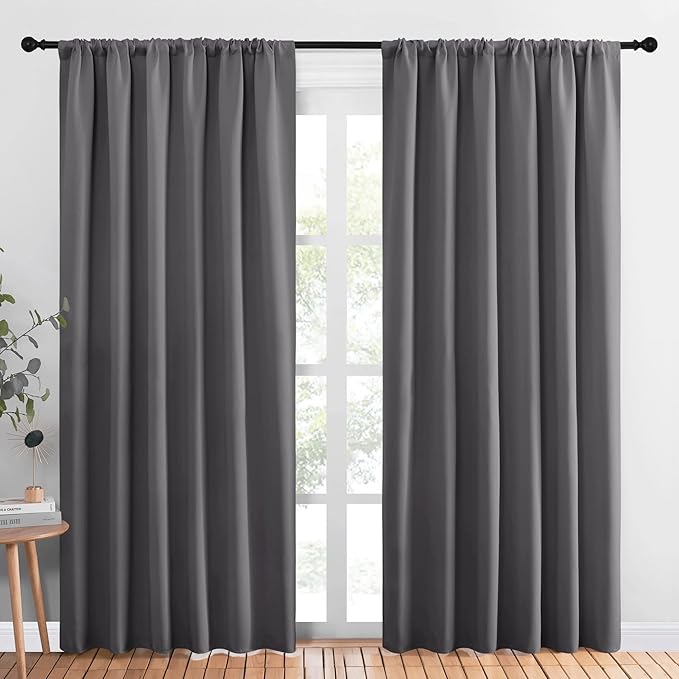 NICETOWN Blackout Curtain Panels for Window - Thermal Insulated Rod Pocket Blackout Drapes/Draperies for Dining Room (2 Panels, W70 x L84 inches, Grey) by NICETOWN
