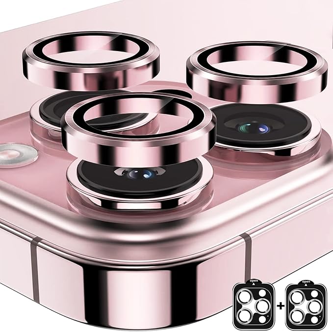 2 Pack Camera Lens Protector for iPhone 16 Pro/iPhone 16 Pro Max,9H Tempered Glass Scratch Resistant Metal Ring Camera Cover,Case Friendly Camera Screen Protector Accessories,Rose by AFENGBOX