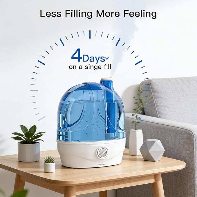 AZEUS Humidifiers, 2.8L Ultrasonic Cool Mist Humidifier for Large Room Babies Office, Quiet Humidifiers with Microporous filters, Lasts up to 50 Hours, Auto Shut-Off (BPA-Free) - Image 2