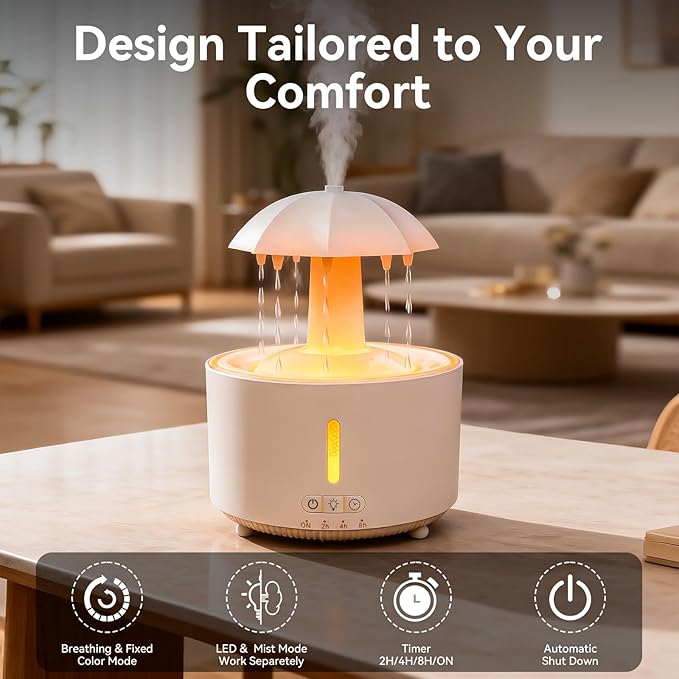 Missfly Aromatherapy Diffuser,Clouds and Cool Mist Humidifier,360° Rotatable,Super Quiet, Easy to Fill & Clean, Auto Shut-Off,300ml Humidifiers for Bedroom Home and Office (White) - Image 4