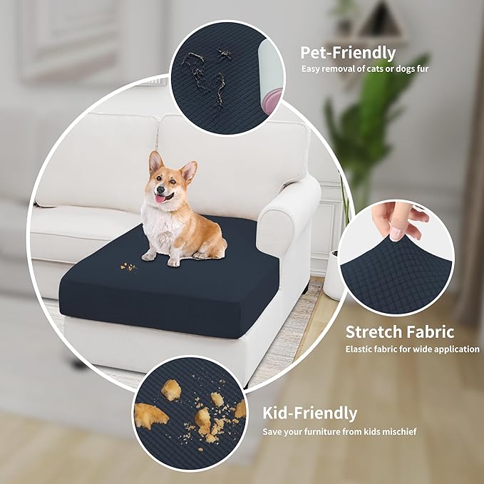 Easy-Going Stretch Sectional Couch Covers 1 Piece Chaise Lounge Slipcover L Shape Separate Cushion Couch Seat Chaise Cover for Both Left/Right Sectional Couch Dark Blue - Image 4