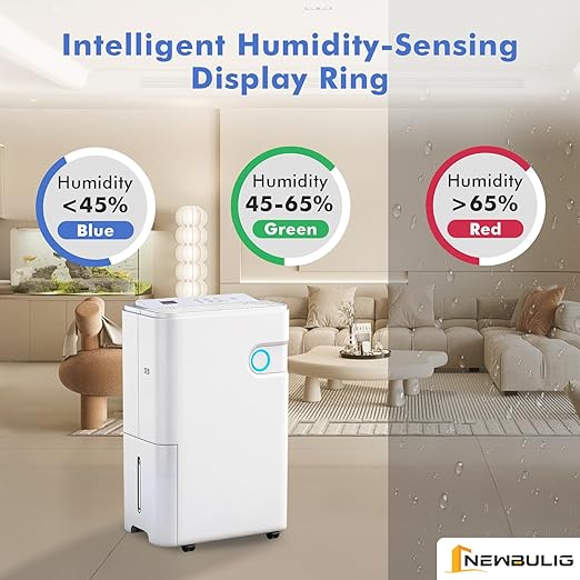 NEWBULIG 80Pints Dehumidifier with Drain Hose, 5,500 Sq.Ft Dehumidifier for Basement, 1.32 Gallon Tank, Low 42dB, Smart Humidity Ring, Ideal Whole House Humidity Remover for Home, Bedroom & Bathroom - Image 4