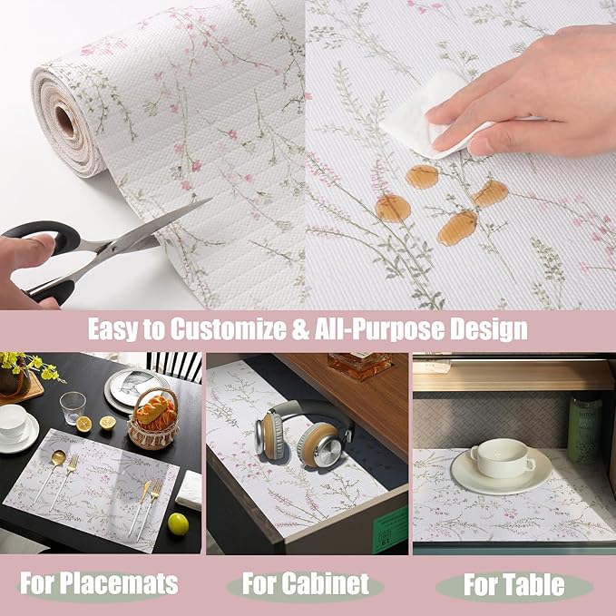Floral Drawer and Shelf Liner for Cabinets 16IN x 10FT, Non-Adhesive and Strong Non-Slip Flower Shelf Cabinet Drawer Liners for Kitchen,Table,Bookshelves,Waterproof Cupboard Liner - Image 5